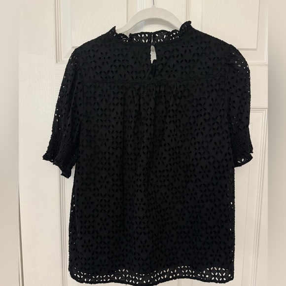 J. Crew Black Eyelet Short Sleeve Top Size Small - Picture 1 of 3